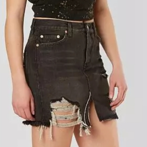 We The Free by Free People Distressed Denim Skirt - Picture 3 of 7